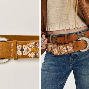 Free People Fleur Waist Belt – Embroidered Leather Boho Belt | M/L | NWOT